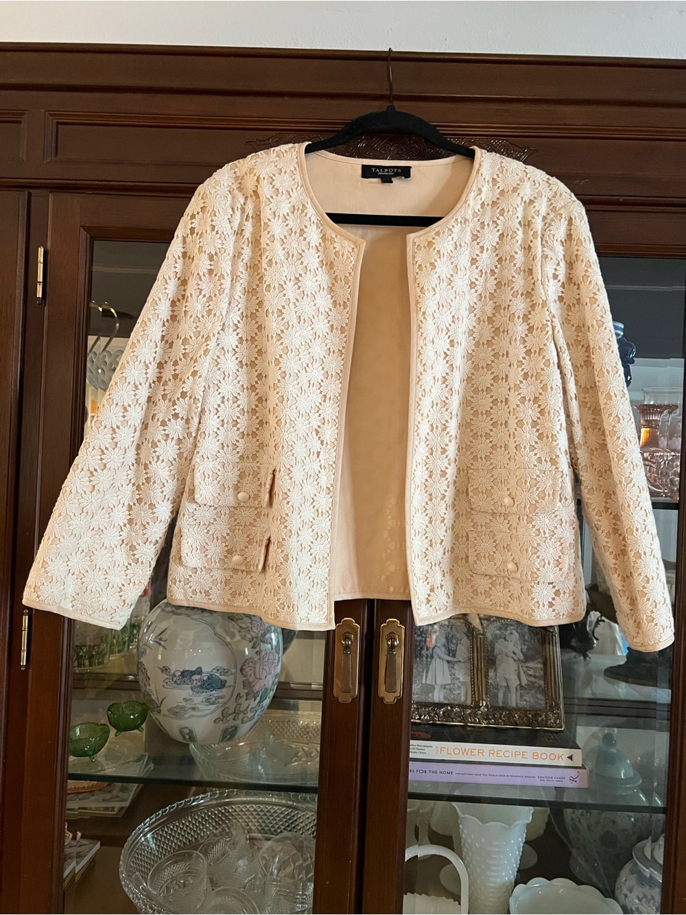 Talbot Open-Front Lace Jacket in Cream size 14
